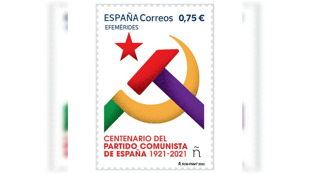 Imagen del sello dedicado a los 100 años del PCE.