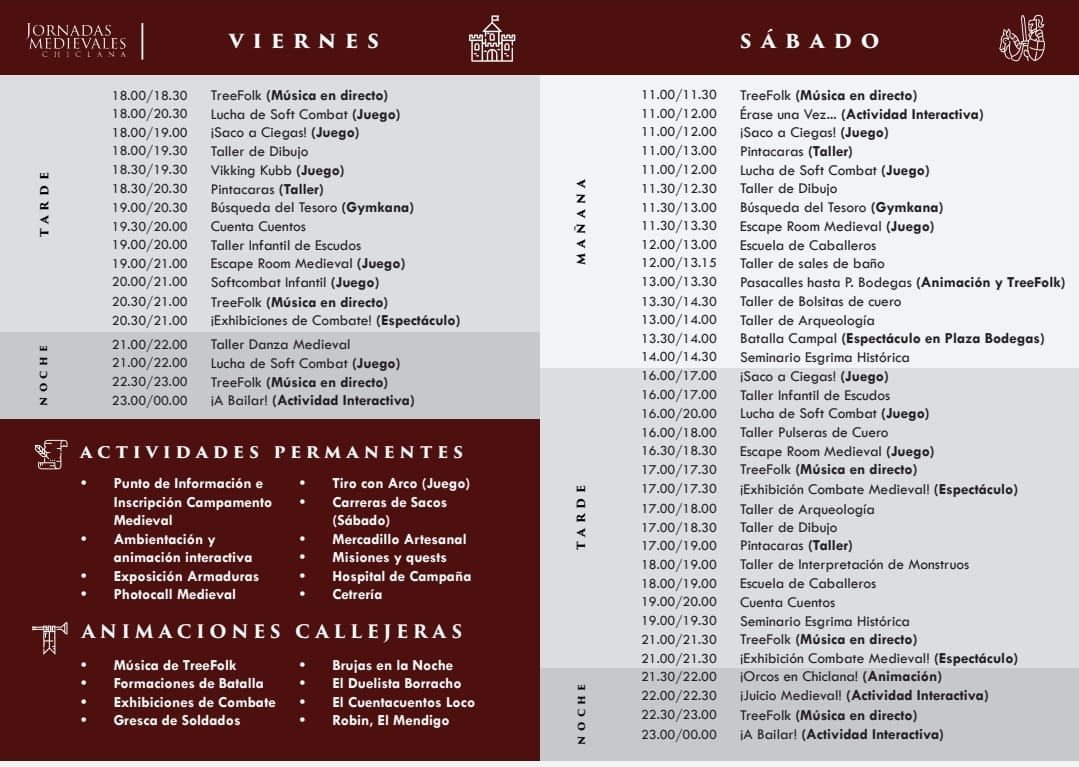 Programa completo de las  Jornadas Medievales en Chiclana.