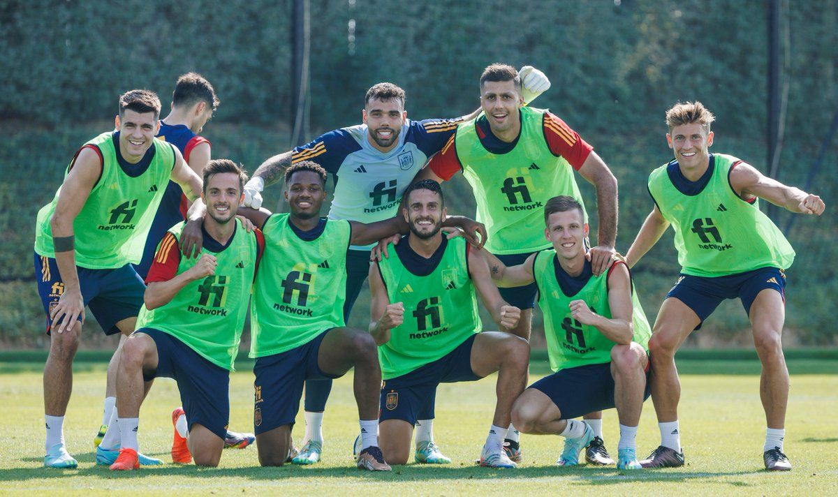 Jugadores de la Selección Española de fútbol, en un entrenamiento en Qatar, estos días.