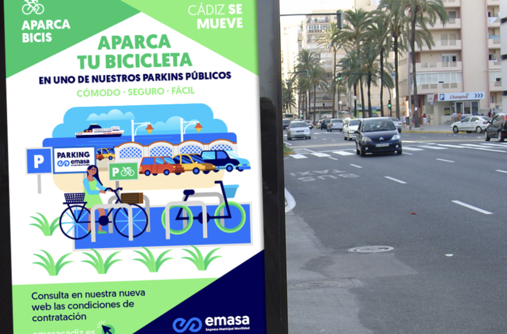 Captura deCádiz oferta 108 plazas de aparcamiento de bicis en sus parkings subterráneos.