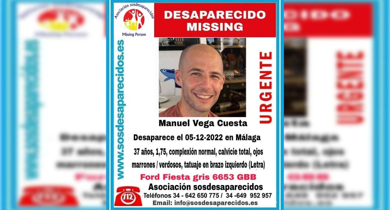 Cartel de búsqueda de Manuel, hombre de 37 años desaparecido en Málaga.