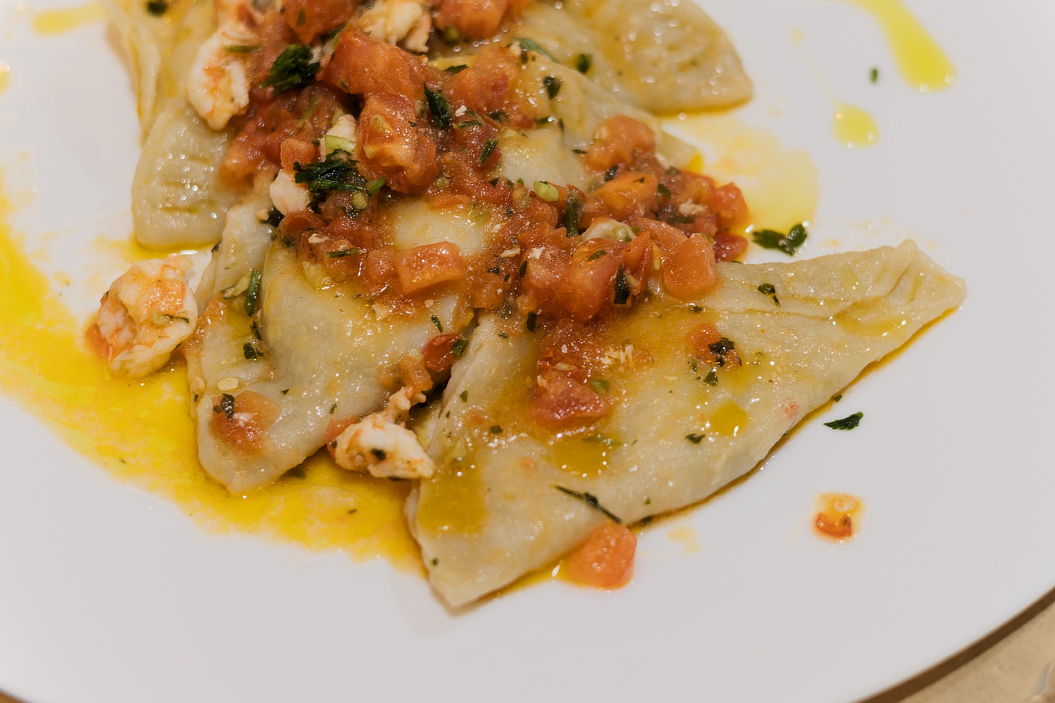 Panzerotti de marisco con salsa de langostinos, el plato predilecto. MANU GARCÍA