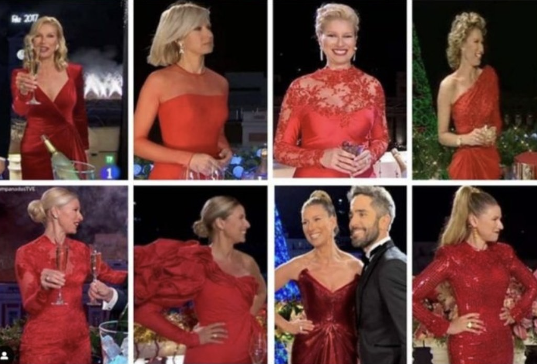 Anne Igartiburu, en diferentes Campanadas a lo largo de los años, en un montaje que circula por Twitter.