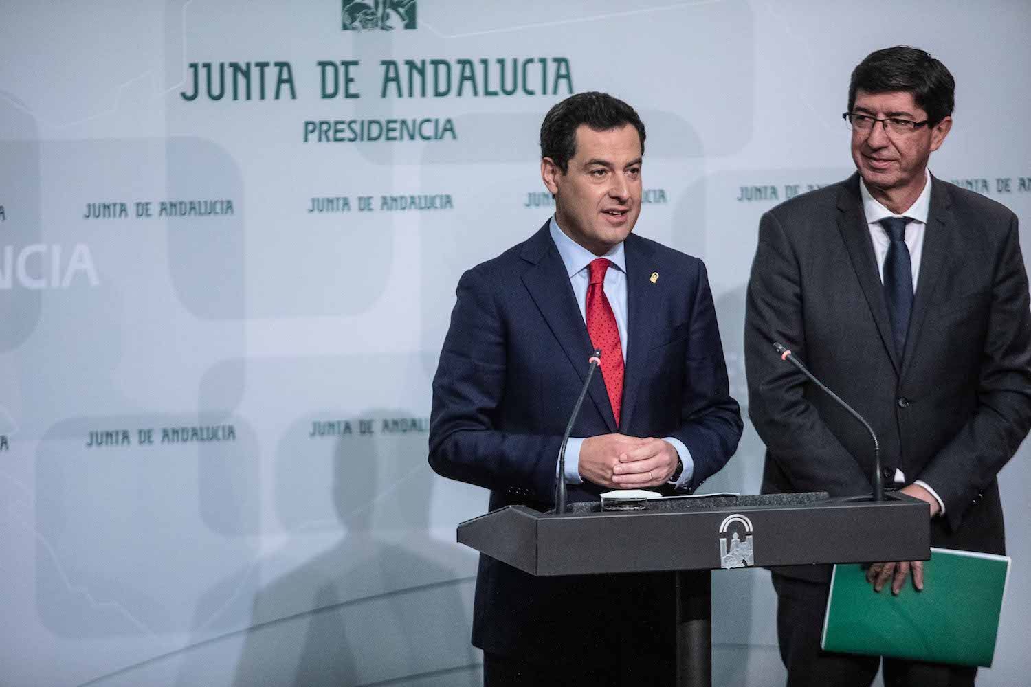 Juanma Moreno, presidente de la Junta, junto a Juan Marín, vicepresidente, en una imagen reciente. FOTO: JUNTA DE ANDALUCÍA