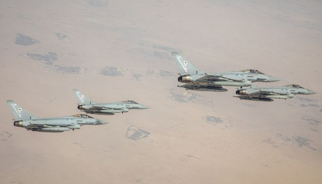 El escuadrón conjunto de Eurofighters en misión de vigilancia. RAF