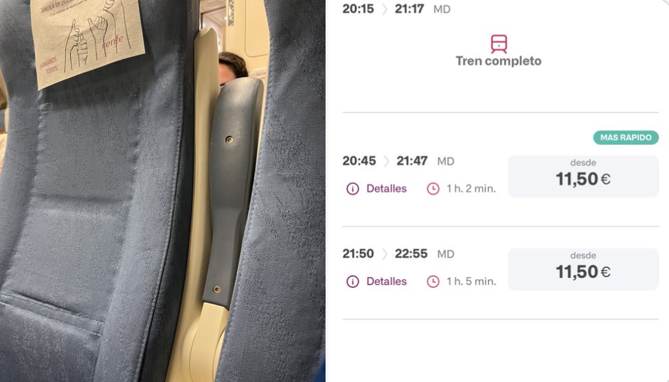 En las imágenes, subidas a Twitter por la senadora Ruiz-Sillero, asientos vacíos en trenes supuestamente completos por los abonos gratuitos.