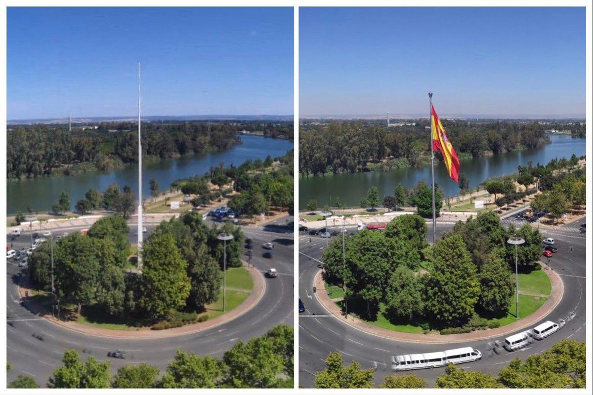 El nuevo mástil de la Glorieta Olímpica de Sevilla.