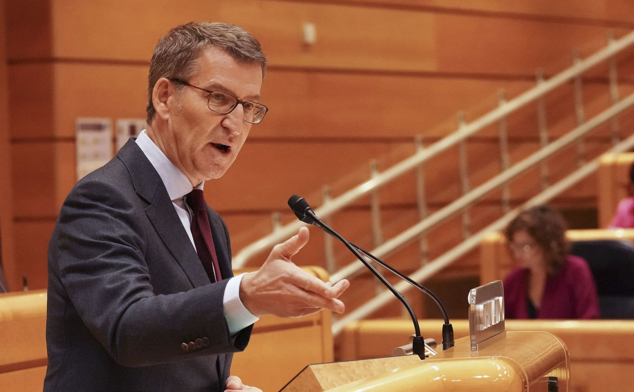 Alberto Núñez Feijoo, líder del PP, en el Senado. 