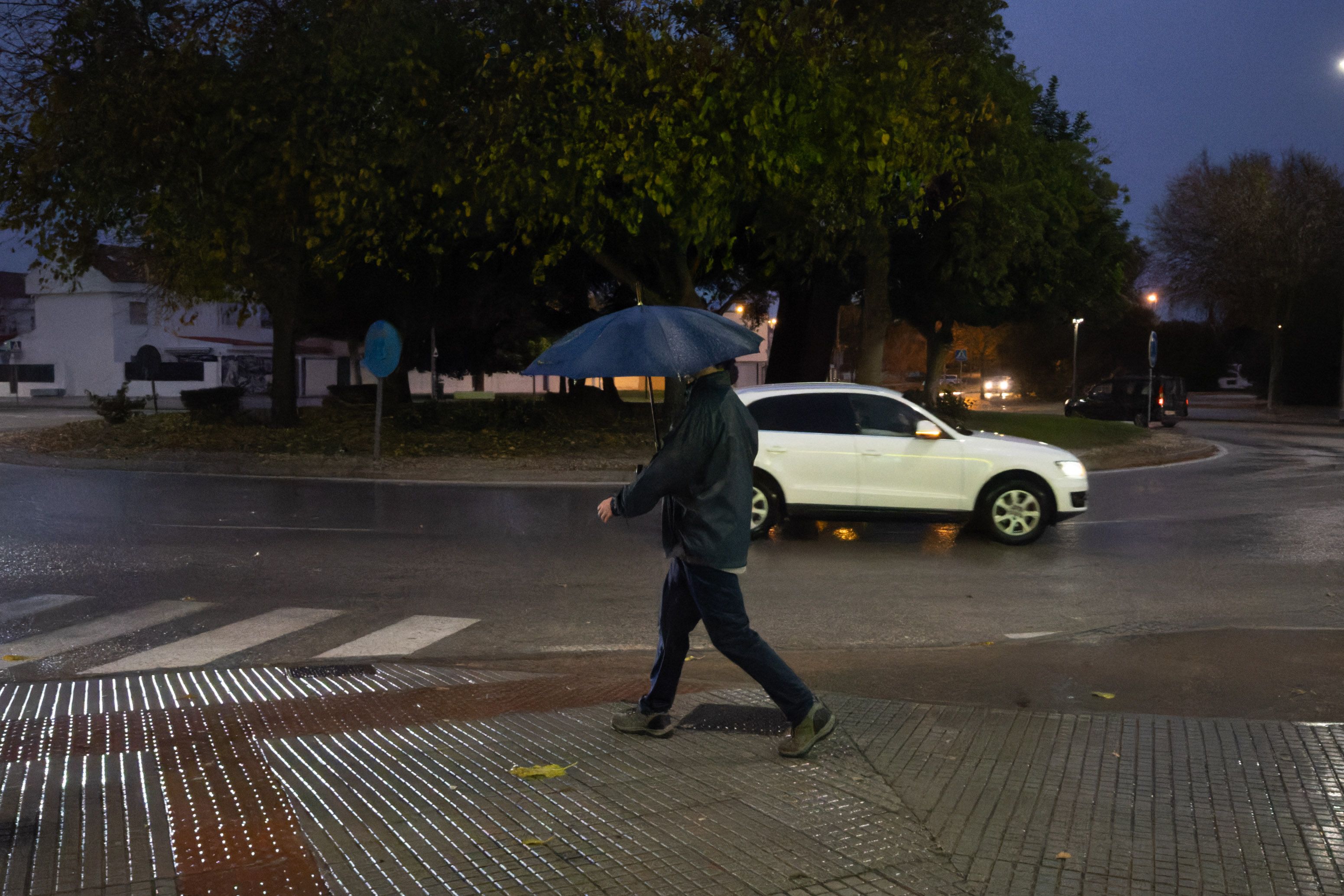Una imagen de un viandante con paraguas en Andalucía.