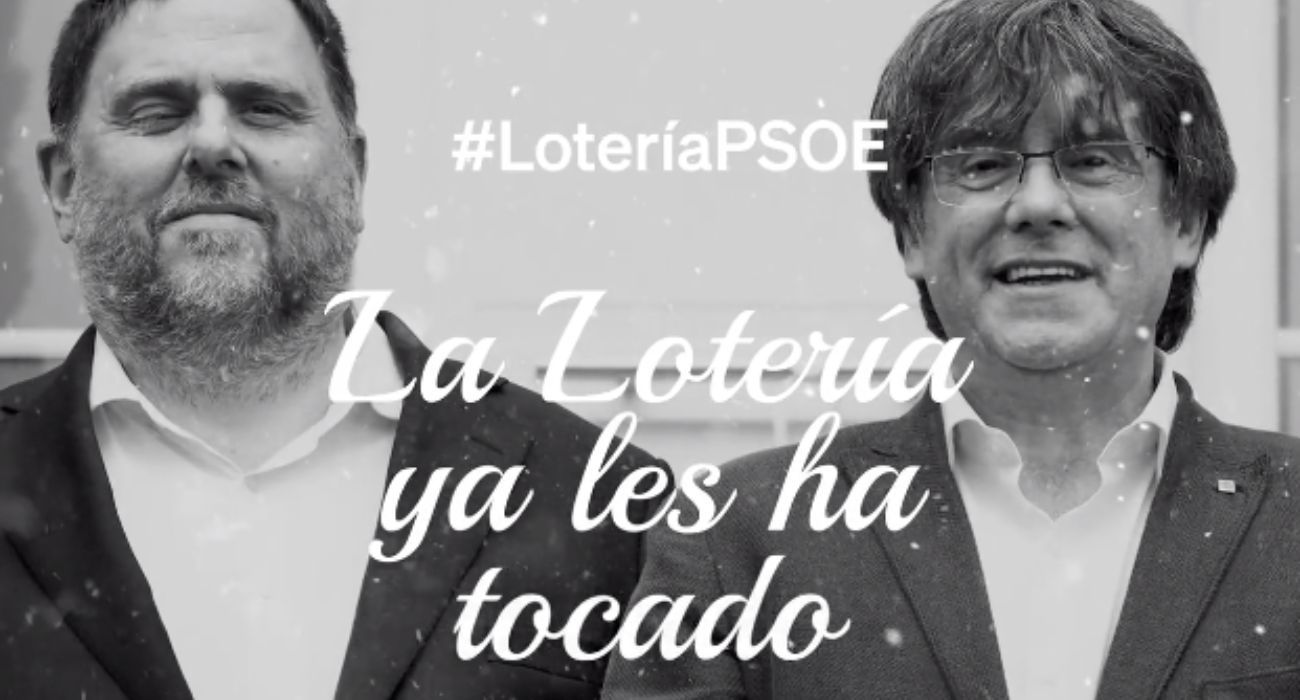 Oriol Junqueras y Carles Puigdemont, en el anuncio navideño del PP.