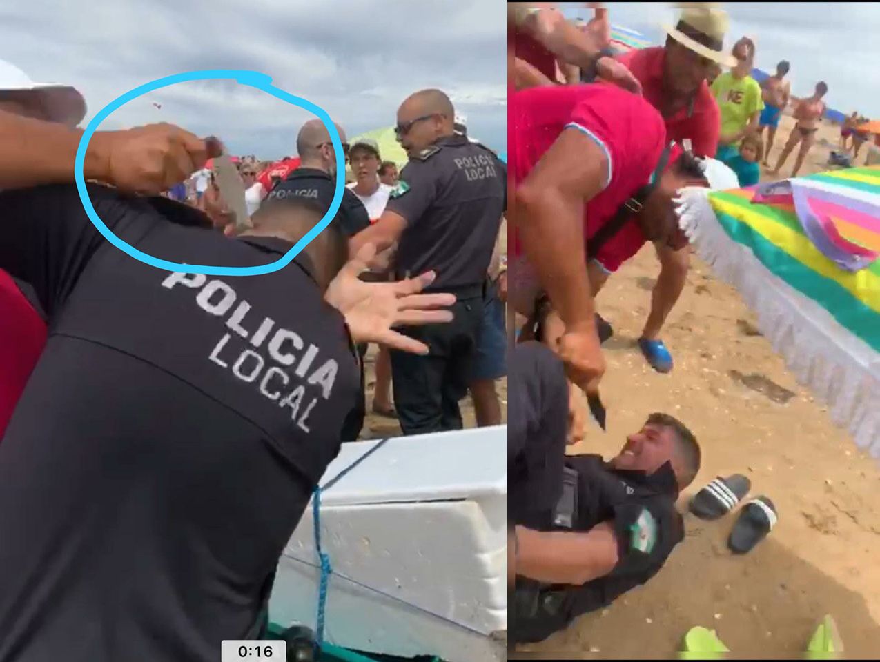 Momento de la agresión sufrida por un policía de Punta Umbría.