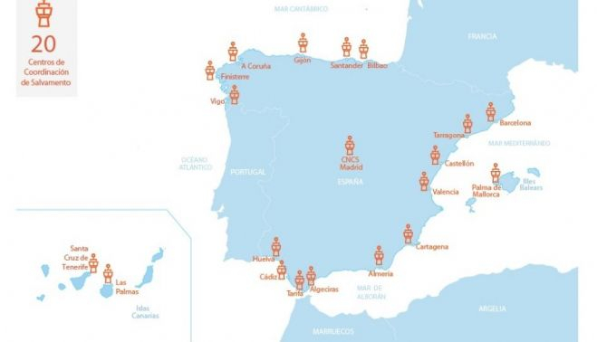 Los 20 Centros de Coordinación de Salvamento (19 CCS en la costa y el CNCS en Madrid)