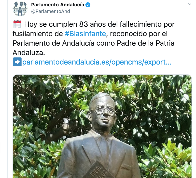 Publicación del Parlamento de Andalucía en Twitter.