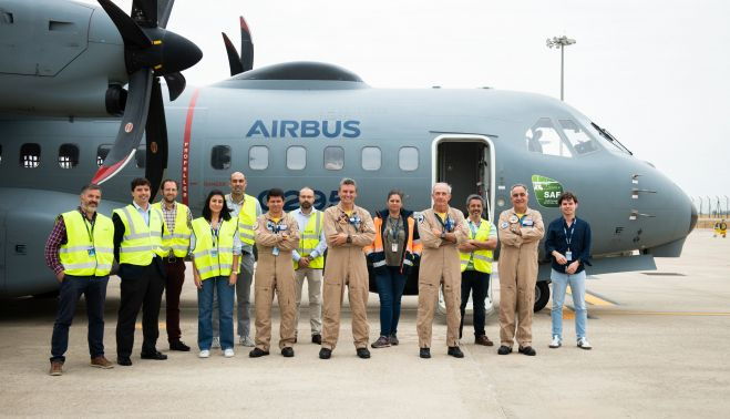 C295 en Sevilla tras un vuelo con combustible SAF. AIRBUS
