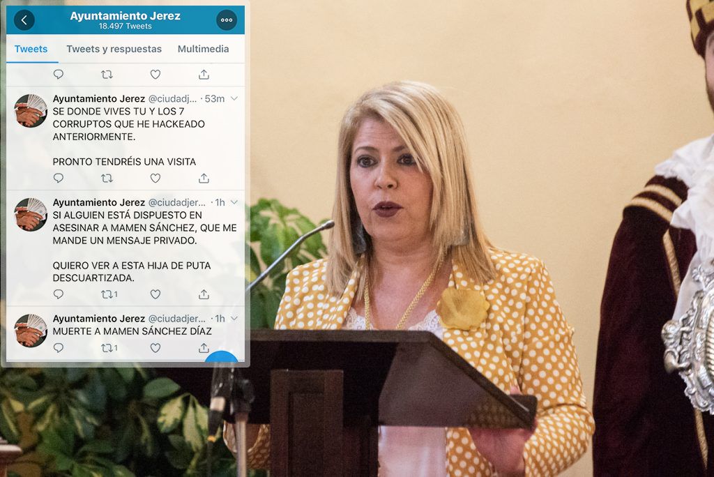 La alcaldesa Mamen Sánchez, con algunos de las amenazas recibidas en Twitter.