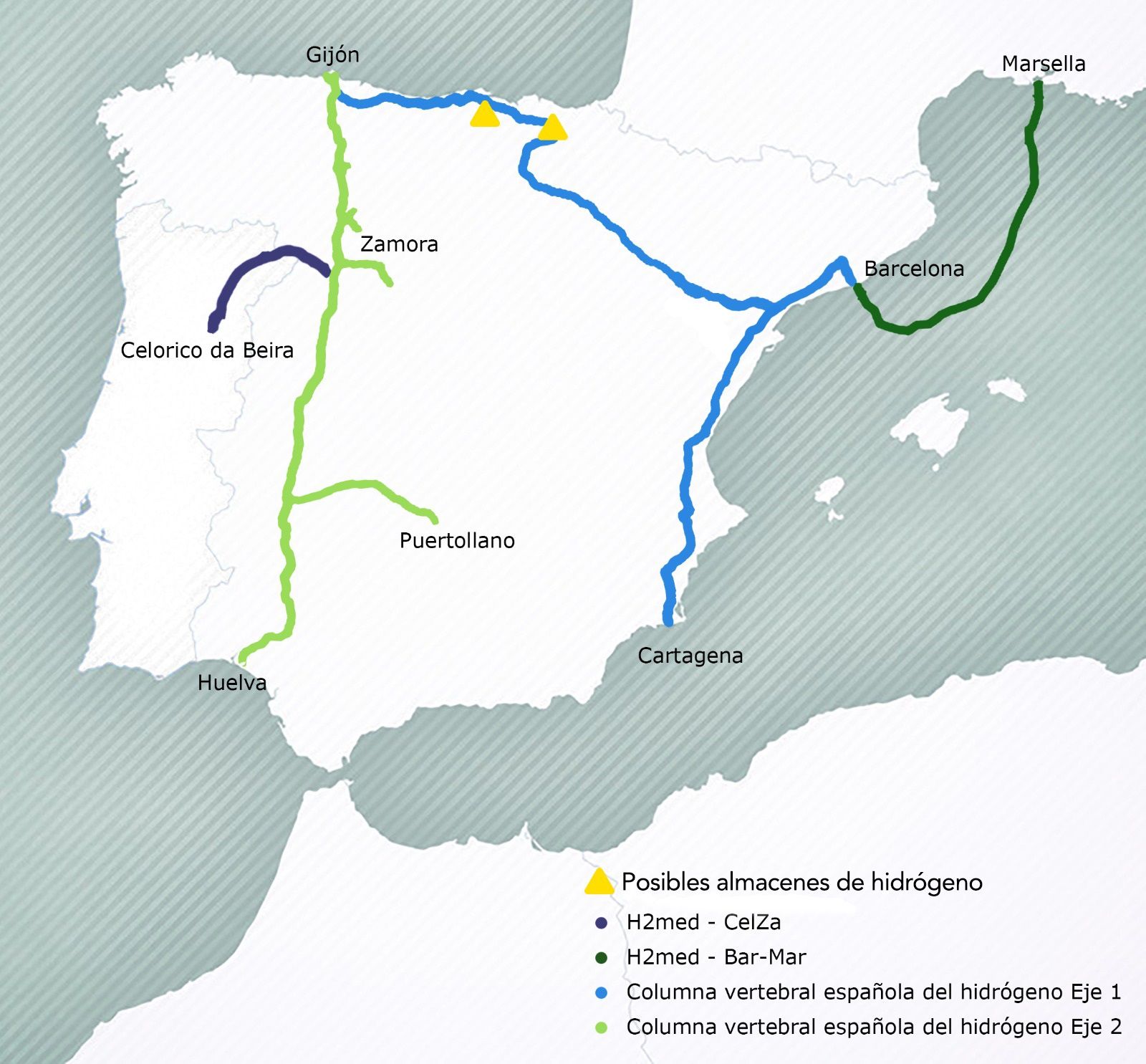El mapa del hidrógeno en España