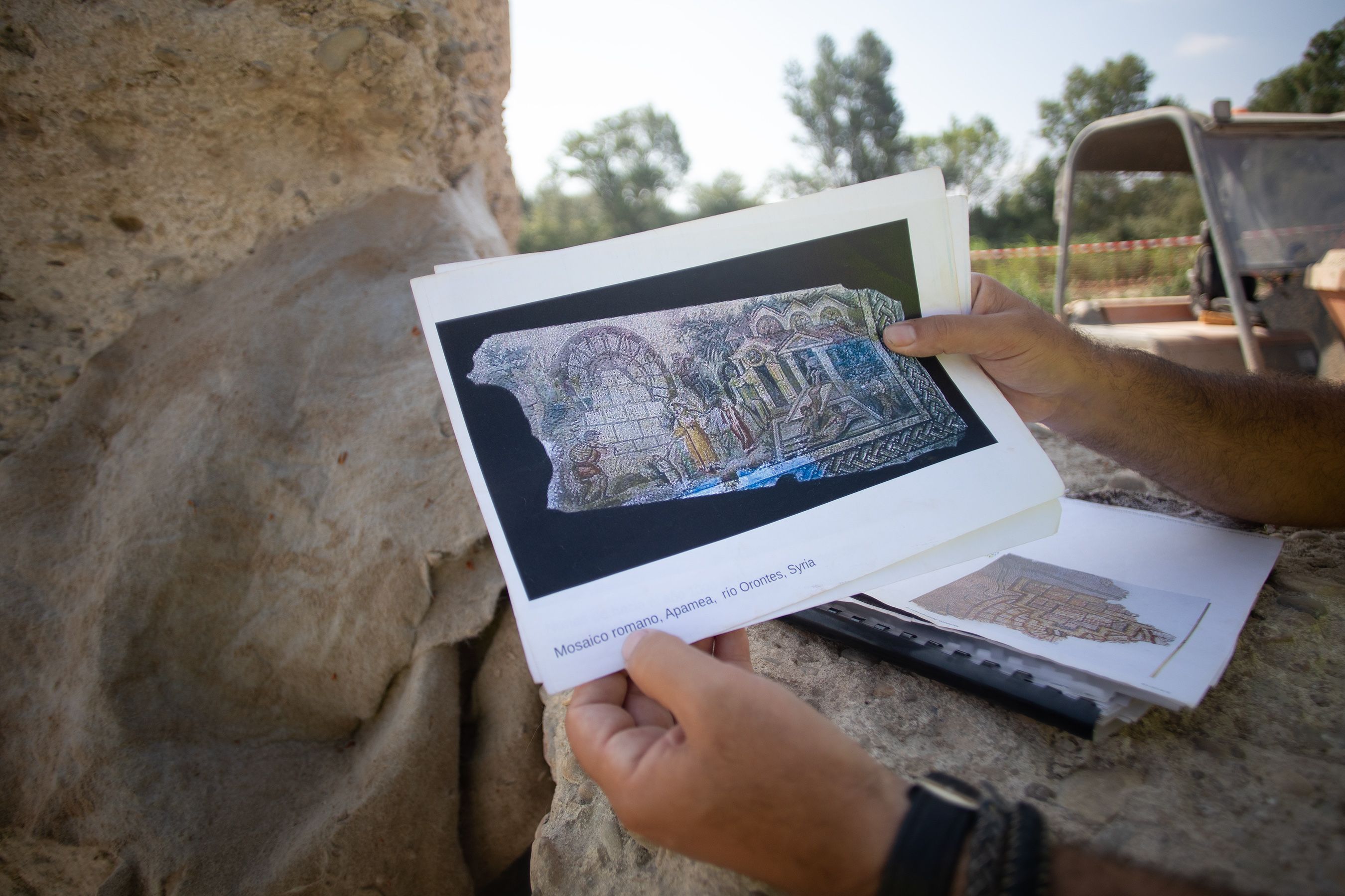 Mosaico romano hallado en Siria de un complejo hidráulico idéntico al descubierto junto al Guadalete. FOTO: JUAN CARLOS TORO