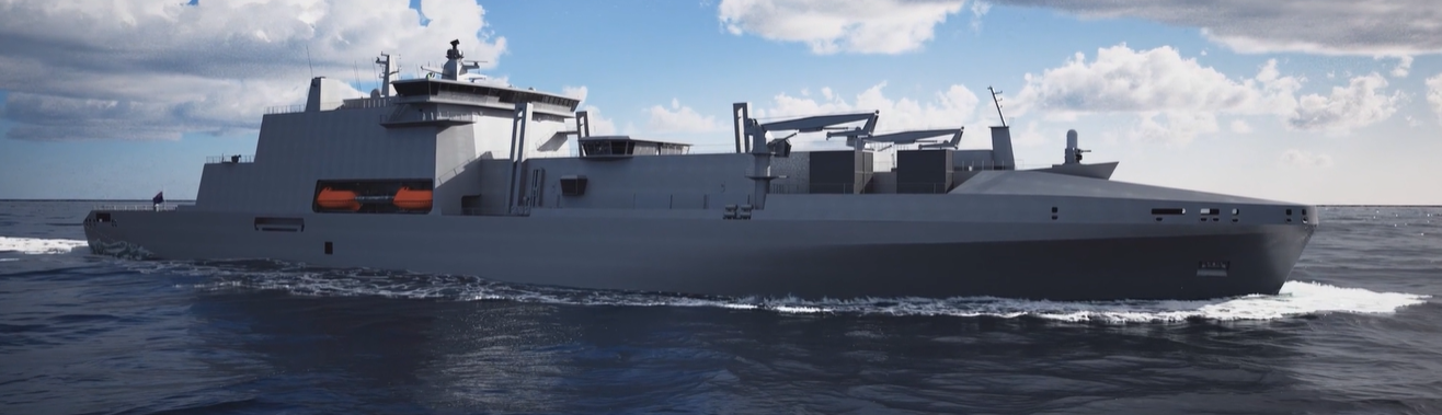 Recreación de uno de los buques logísticos para la Flota Auxiliar de la Royal Navy.