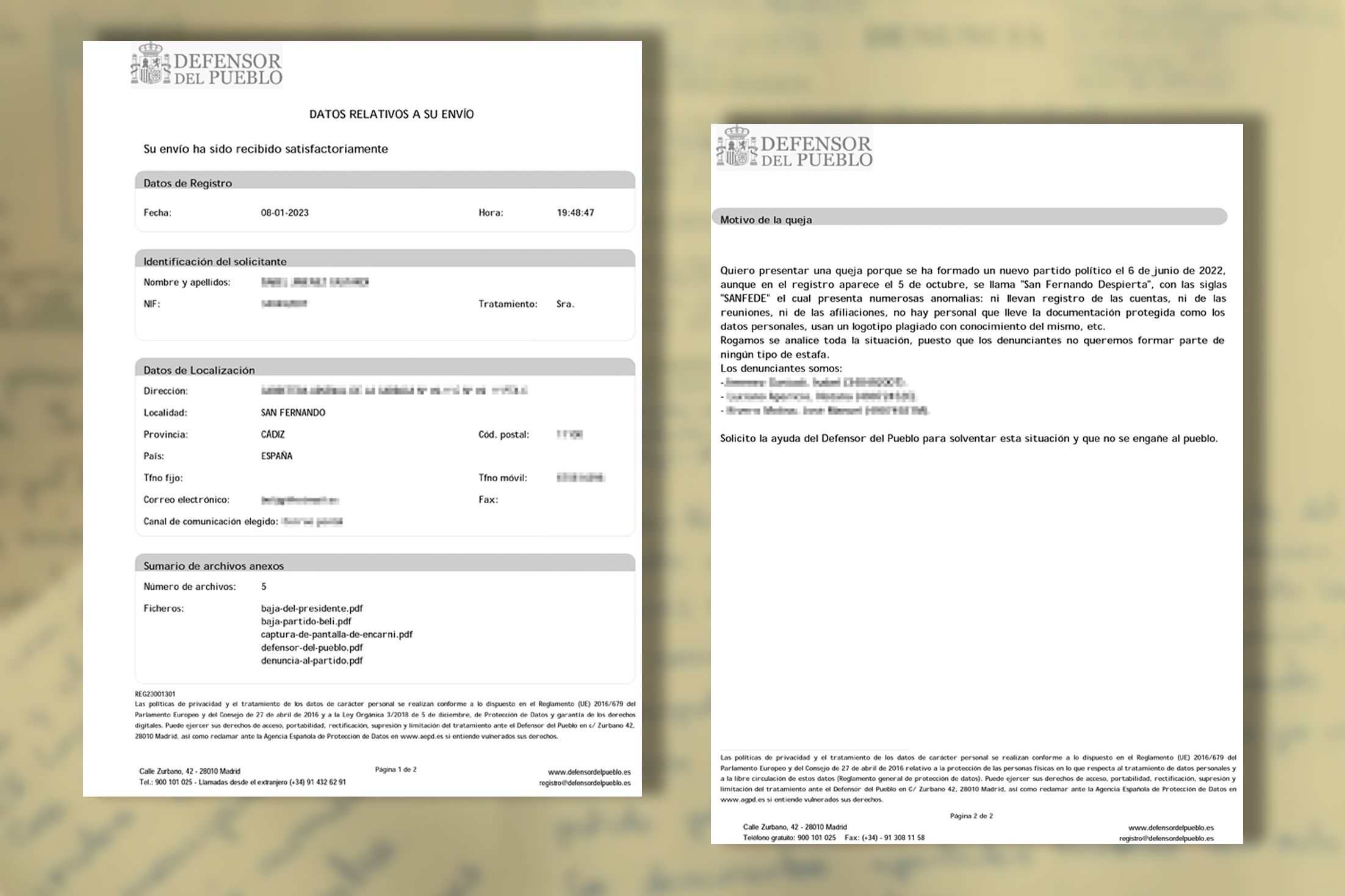 Queja al Defensor del Pueblo.