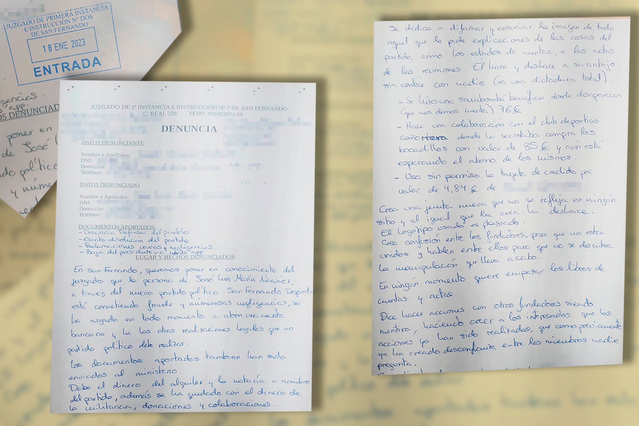 Denuncia interpuesta ante el Juzgado.  