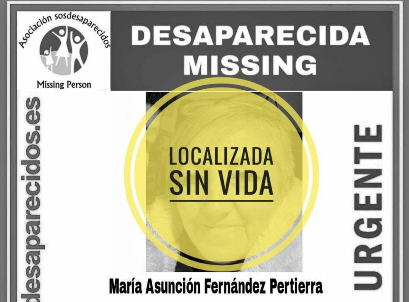 El cuerpo sin vida de María Asunción Fernández ha sido encontrado tras varios días desaparecida.