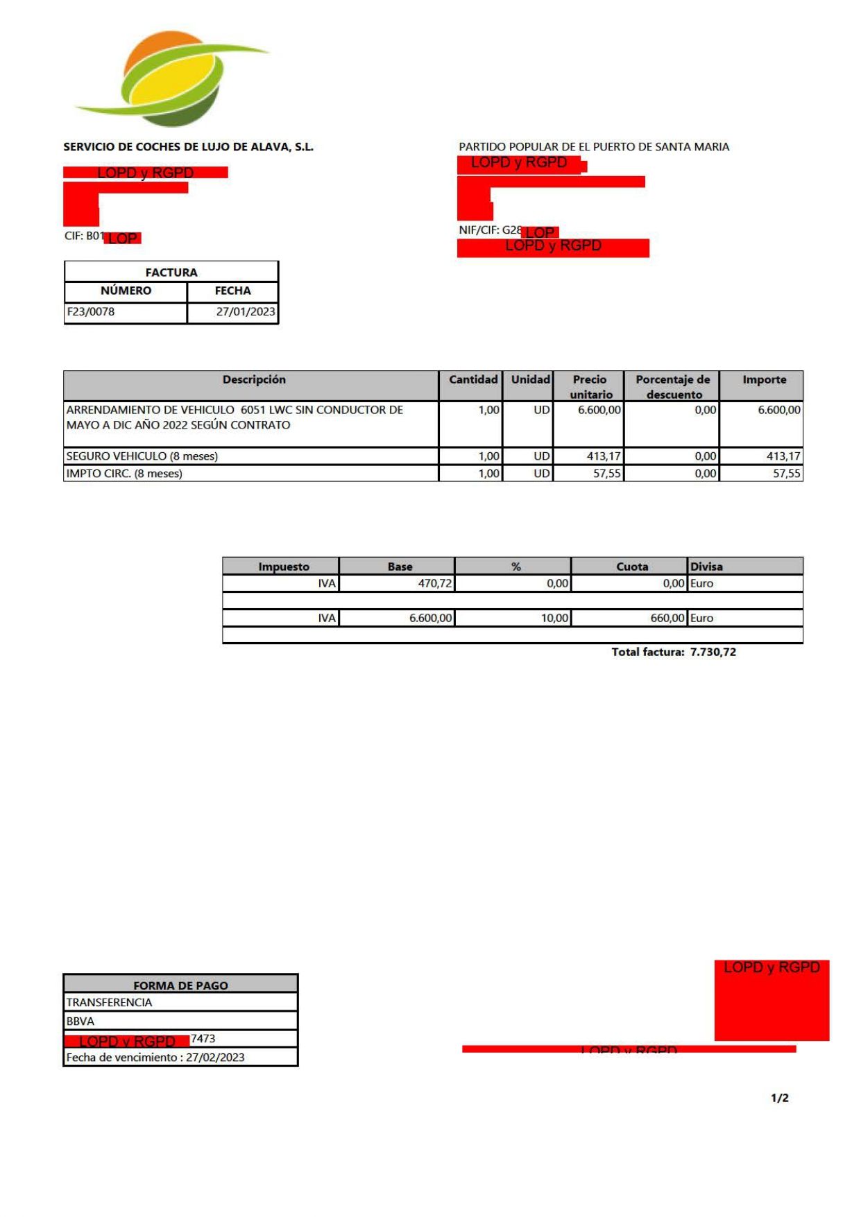 Documento aportado por el PP.