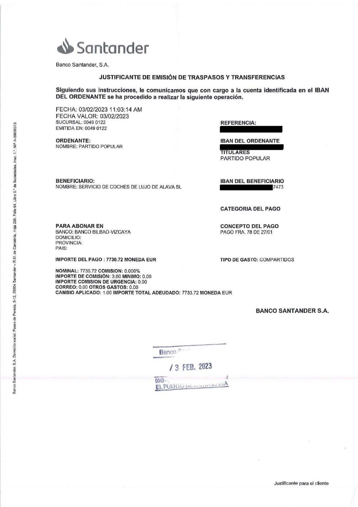 Justificante de pago. 