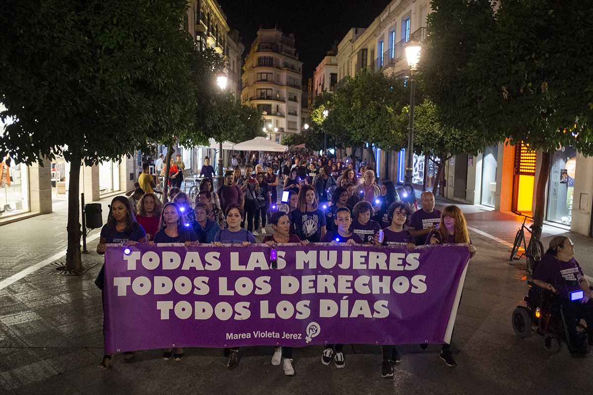 Manifestación feminista por el centro de Jerez, en una imagen de archivo.