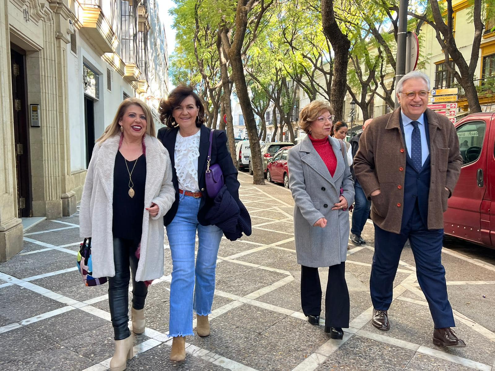 Mamen Sánchez, Carmen Calvo, Carmen Collado y Francisco Camas, este pasado sábado en Jerez. PSOE