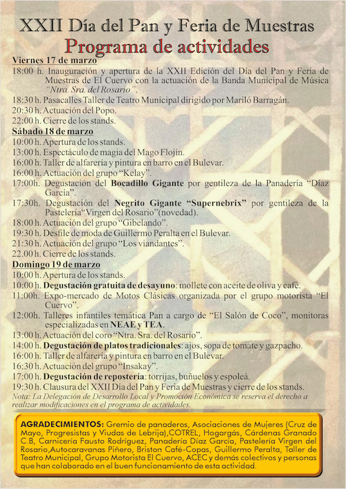 Programación del Día del Pan.