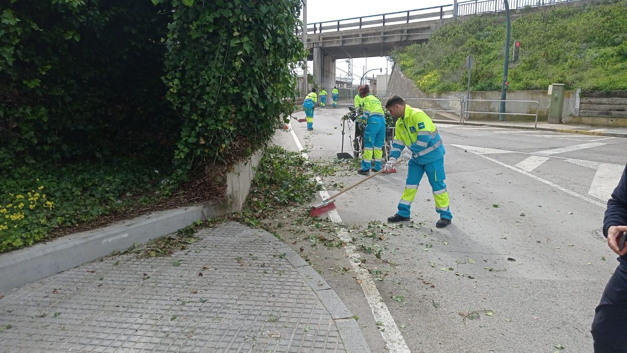 Operarios en plena labor de limpieza en Cádiz.