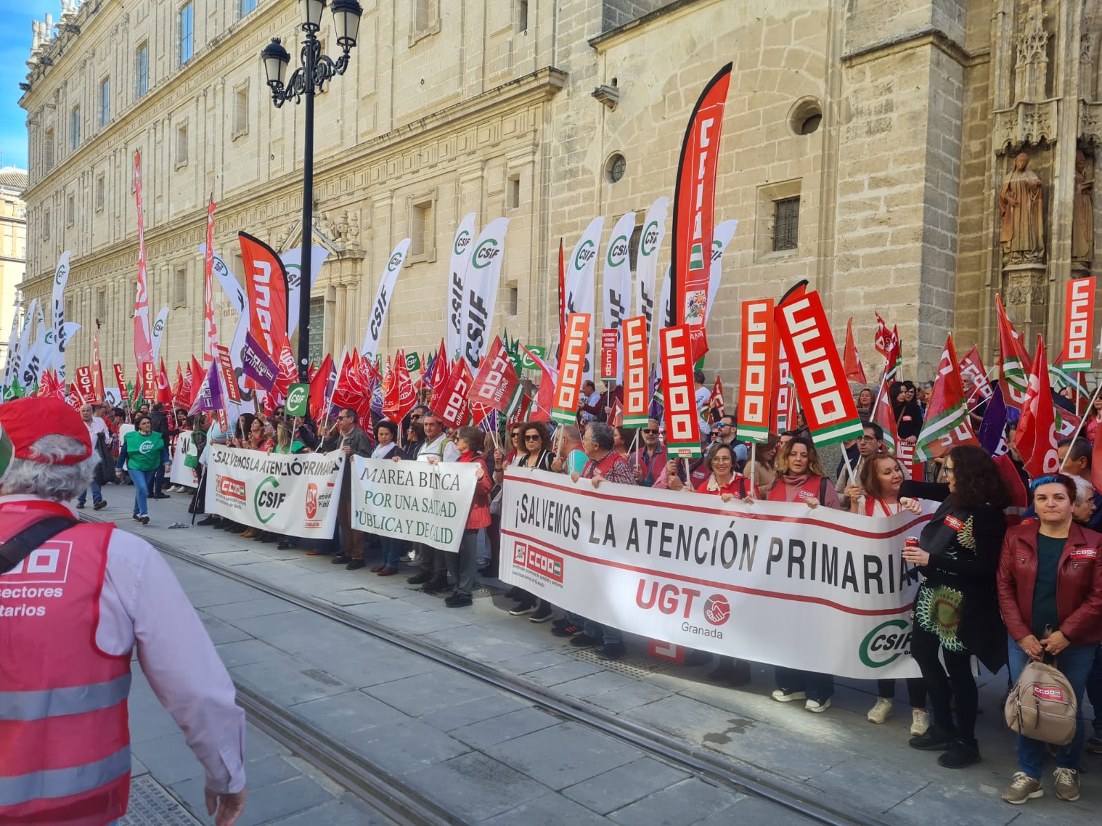 Una foto de la protesta sanitaria de los sindicatos para la retirada de la orden sobre Atención Primaria..