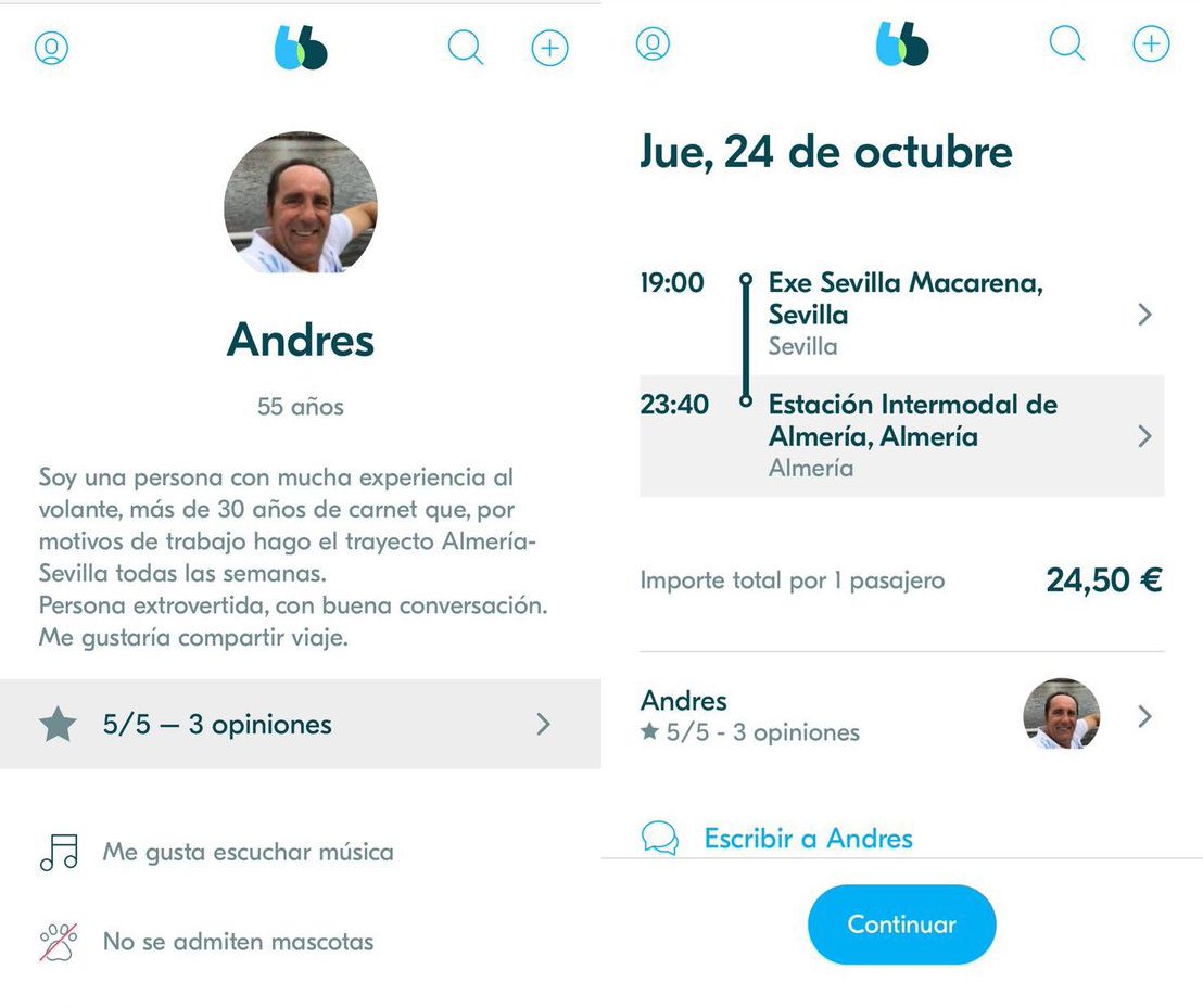 Perfil de Andrés Samper en Blablacar.
