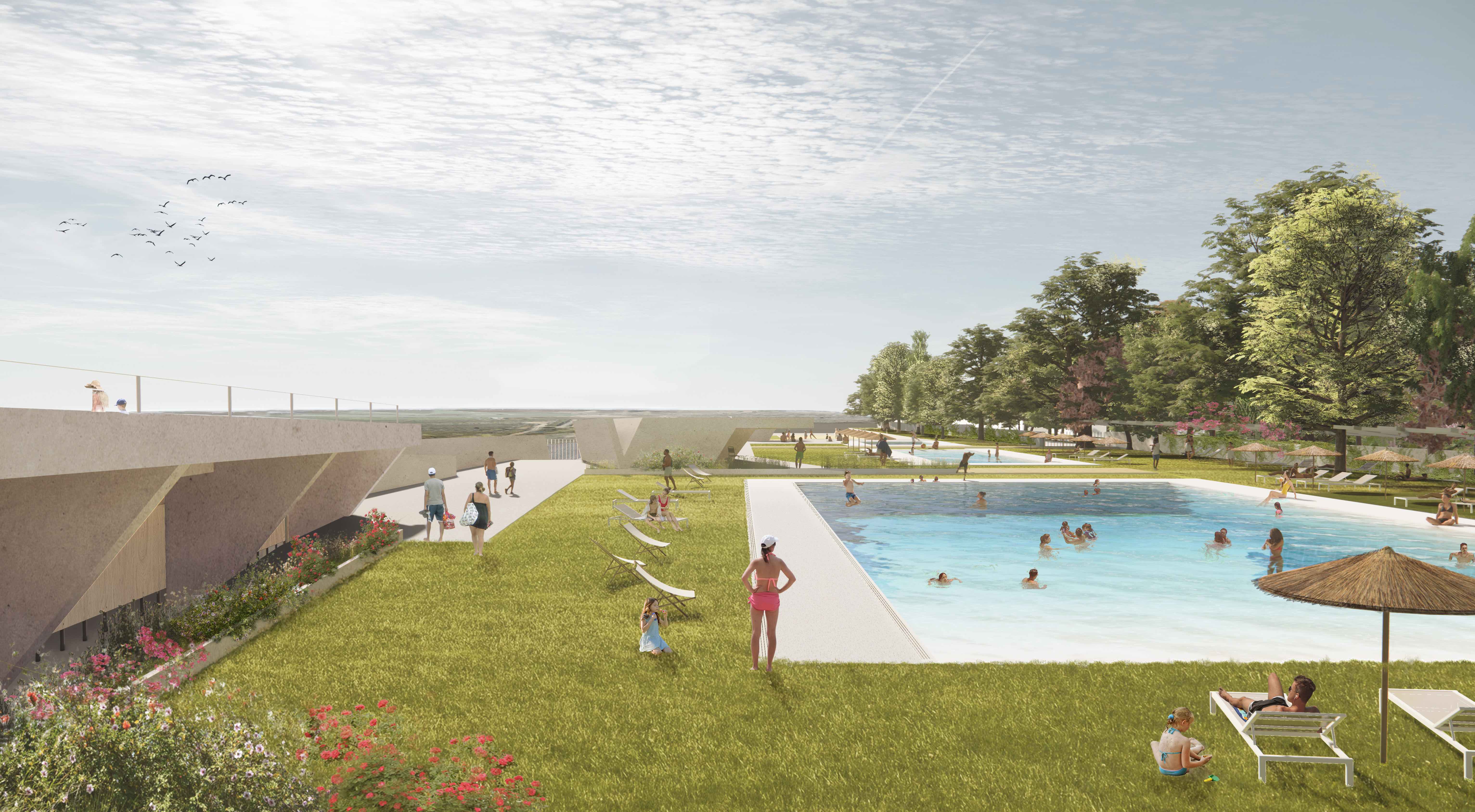 El espectacular complejo municipal de piscinas de San Fernando que recordará a las antiguas salinas.