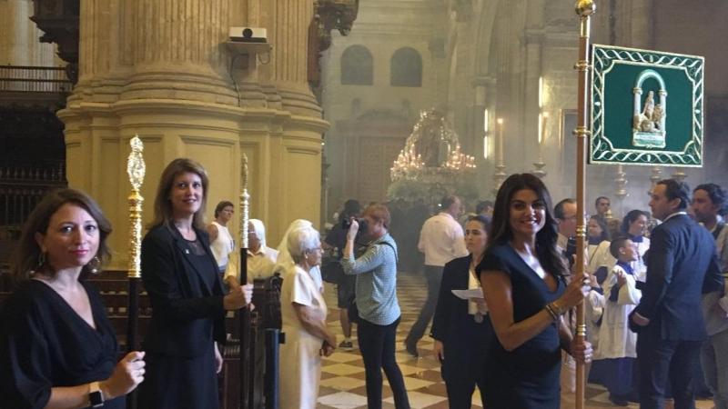 El nuevo pendón de la Junta de Andalucía para la procesión de la Virgen de la Victoria. Twitter: Junta de Andalucía.