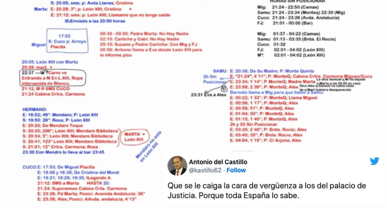 Una de las pantallas de la investigación, con los mensajes y llamadas realizadas la noche del asesinato de Marta del Castillo.