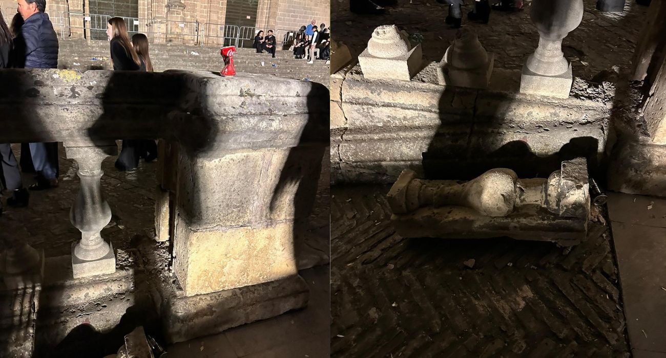 Los destrozos en las escaleras de la Catedral de Jerez.