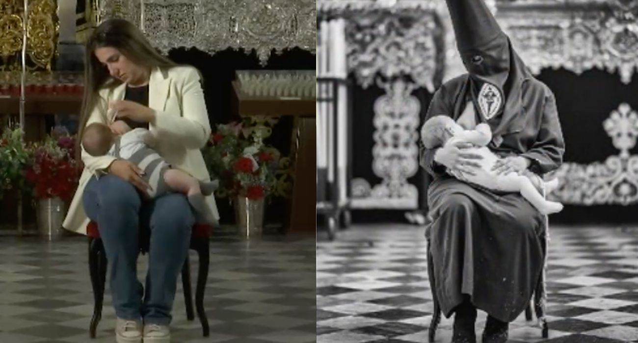 María Rodríguez, posando de la misma manera que en la foto de José Jiménez del Jueves Santo.   CANAL SUR