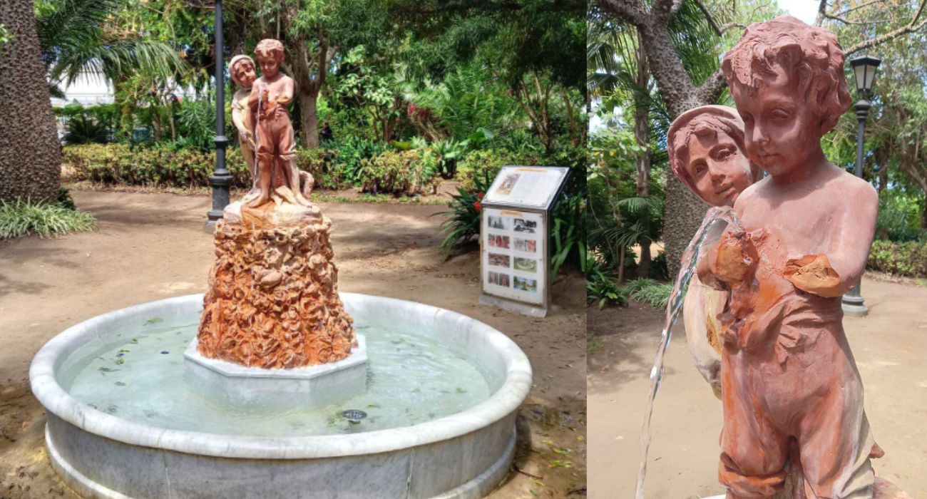 Los destrozos provocados en Cádiz en la fuente de los Niños del Paraguas.