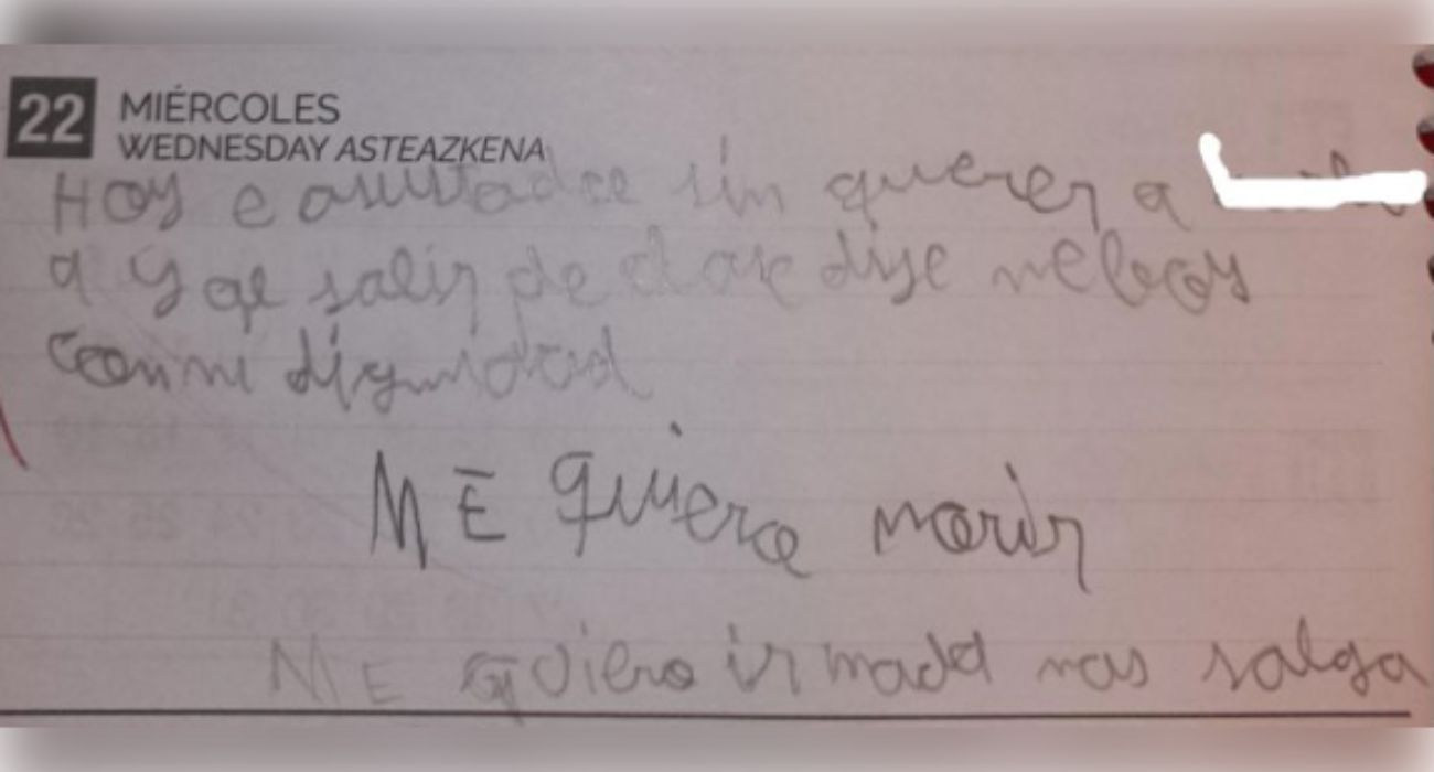 La dura nota escrita en la agenda por un niño de 11 años.