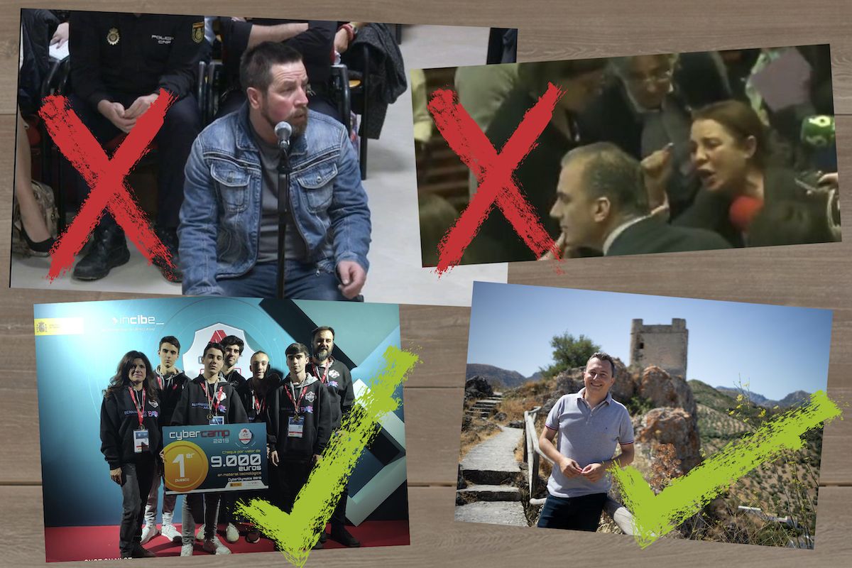 De arriba abajo y de izquierda a derecha: 'El Chicle, Javier Ortega Smith, IES Rafael Alberti de Cádiz y Santiago Galván, alcalde de Zahara.