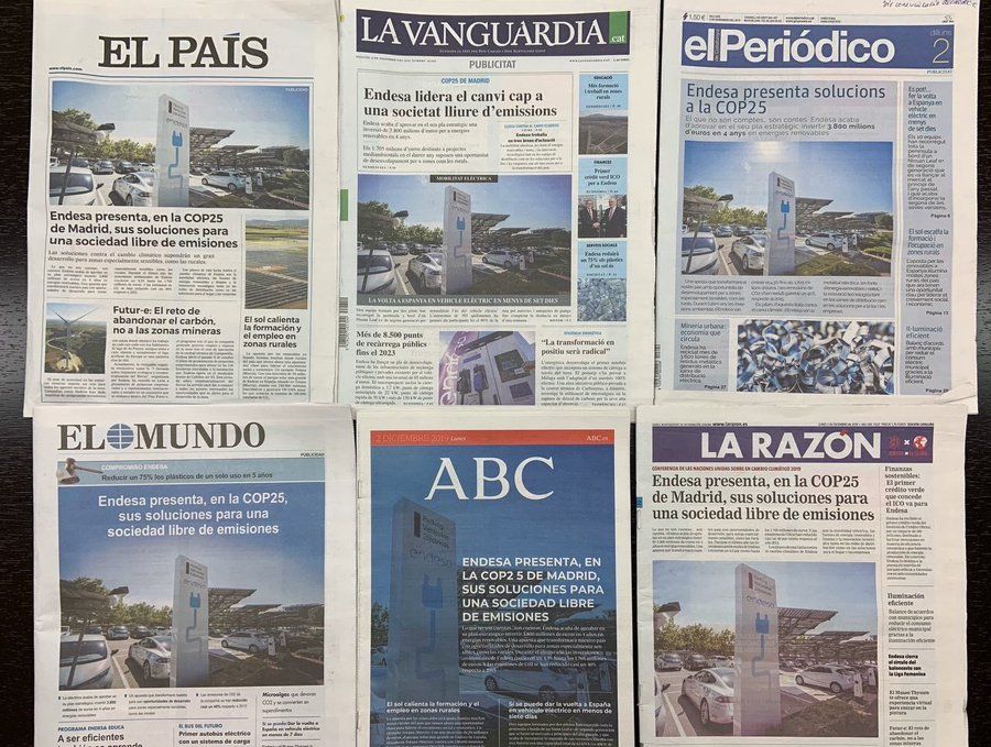 Portadas de periódicos con la campaña de Endesa.