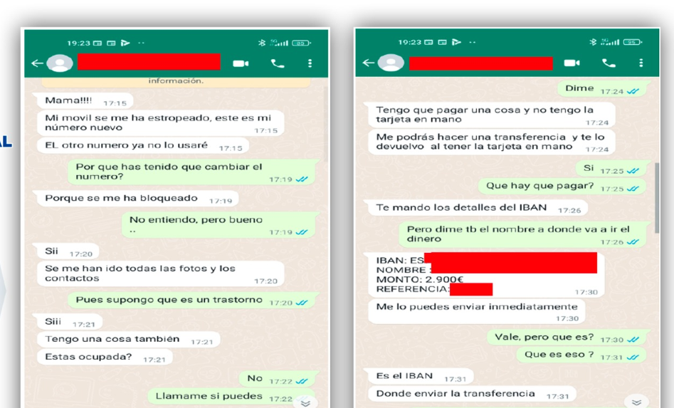 Capturas de Pantalla de la estafa a un vecino de Sevilla.