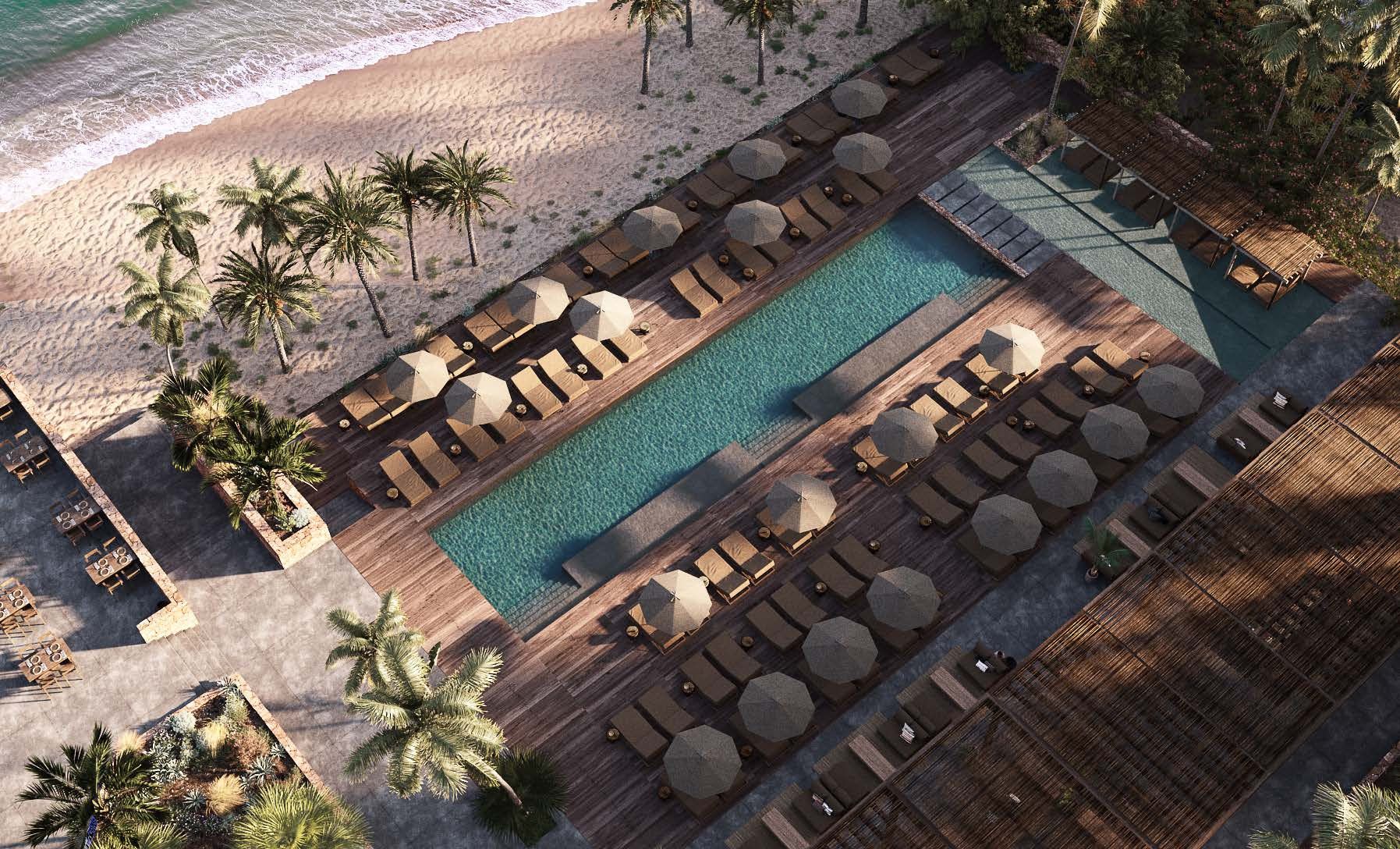 Vista aérea que recrea el futuro complejo Gran Lujo en la costa de Cádiz, con fecha de apertura en 2024.