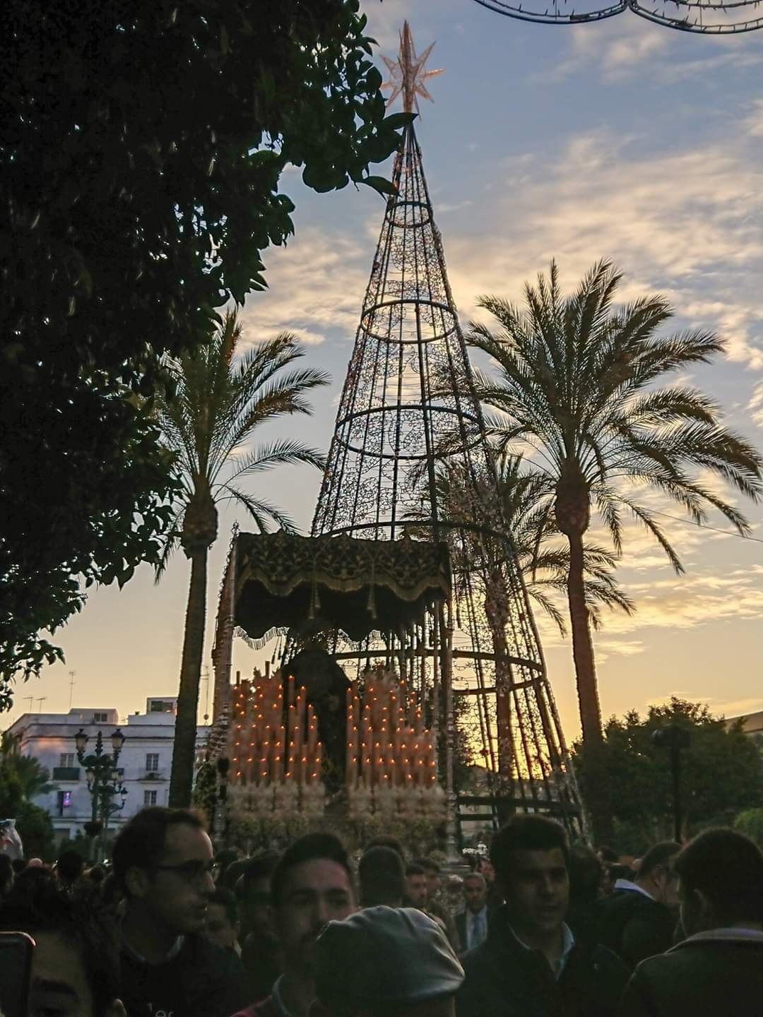 Imagen singular del palio pasando ante el árbol de Navidad. FOTO: ALEX HOLY