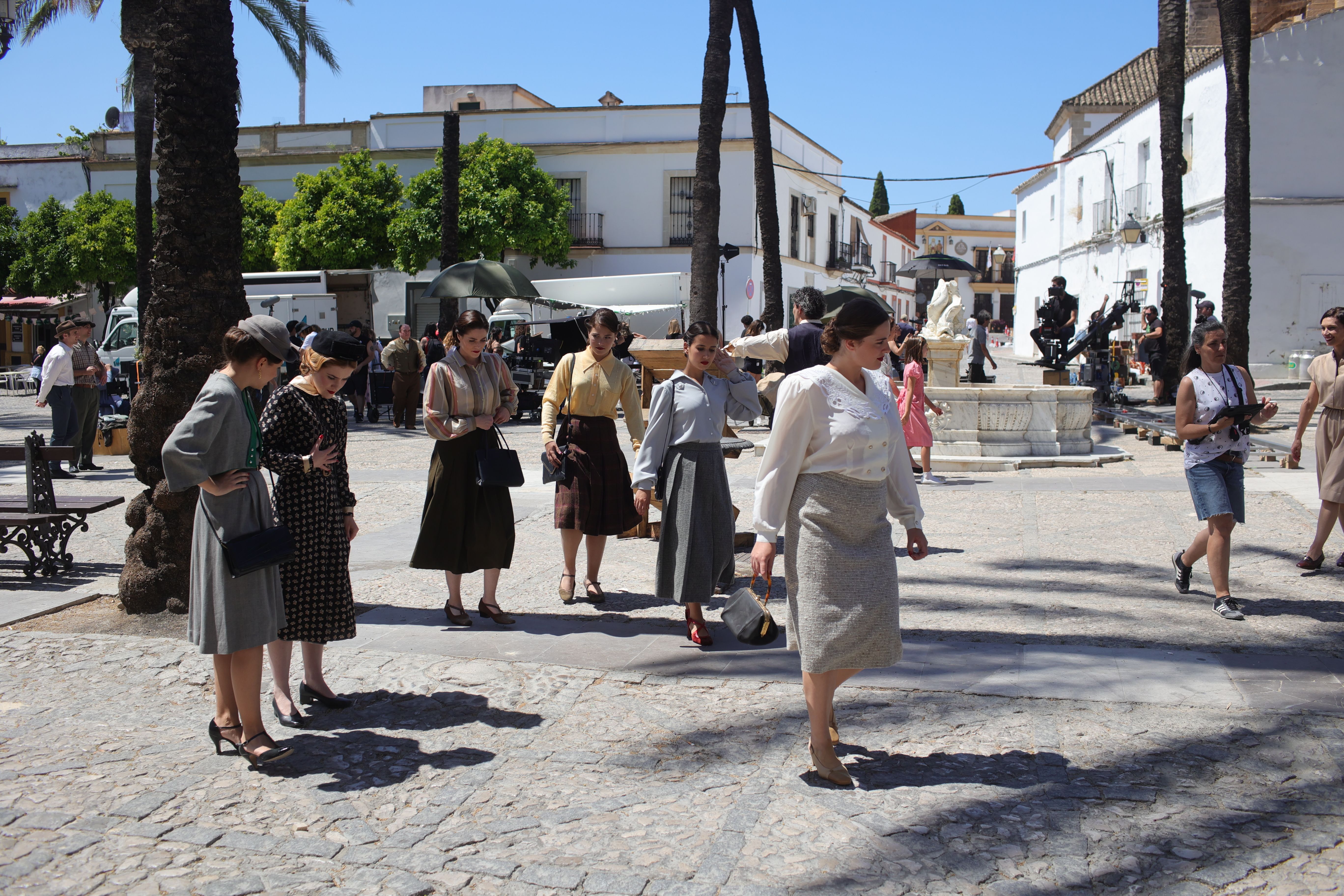 Rodaje de la serie en la plaza del Mercado, en pleno centro histórico de Jerez.