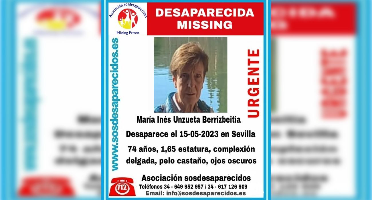 Cartel de búsqueda de María Inés Unzueta, una mujer desaparecida en Sevilla.