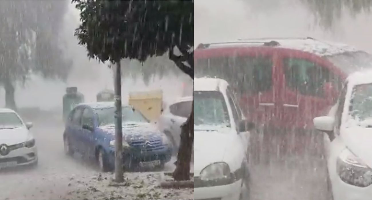 Dos imágenes de la brutal granizada caída en Los Palacios.