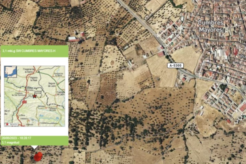 Dos minutos de temblores por un terremoto en Huelva. Zona en la que se ha producido el seísmo.