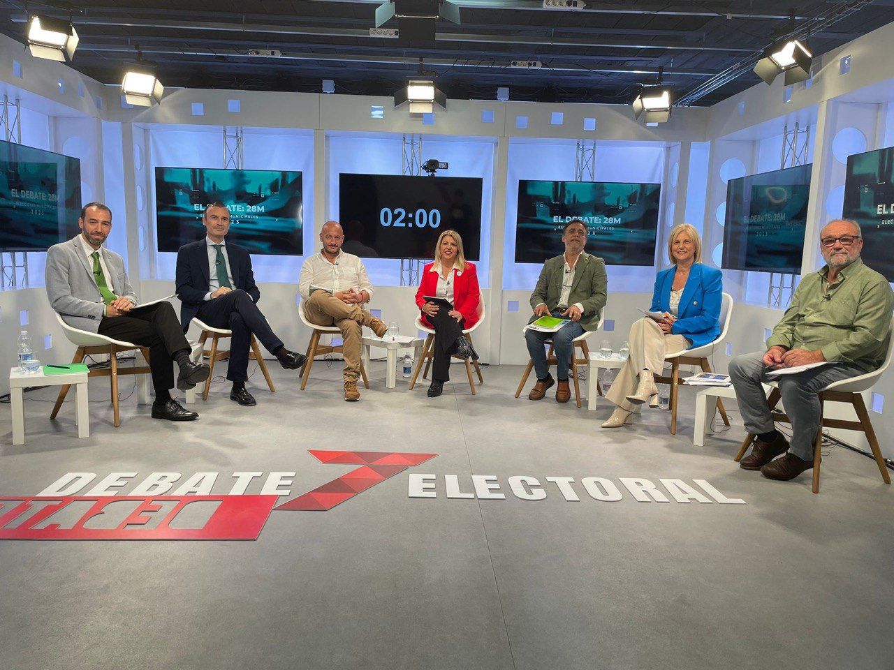 El debate del 28M en Jerez. Los aspirantes, en el plató de '7TV'.